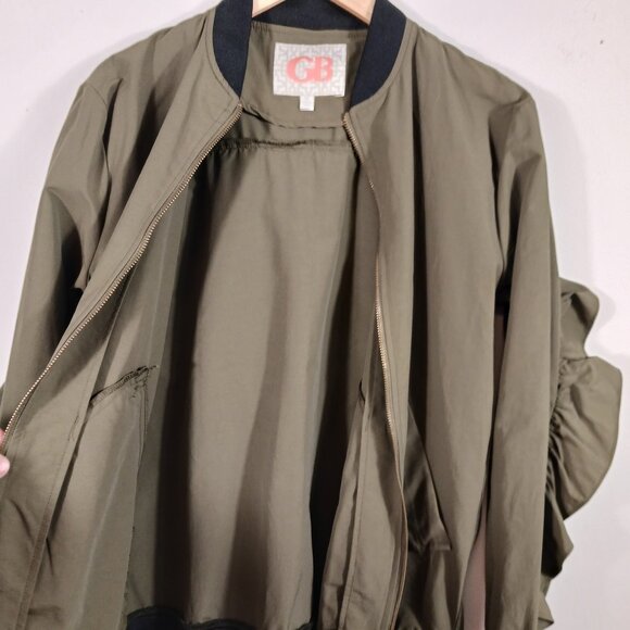 Gianni Bini Dark Khaki Jacket W/Ruffled Back & Sleeves, Size Medium, Utility - Picture 11 of 16